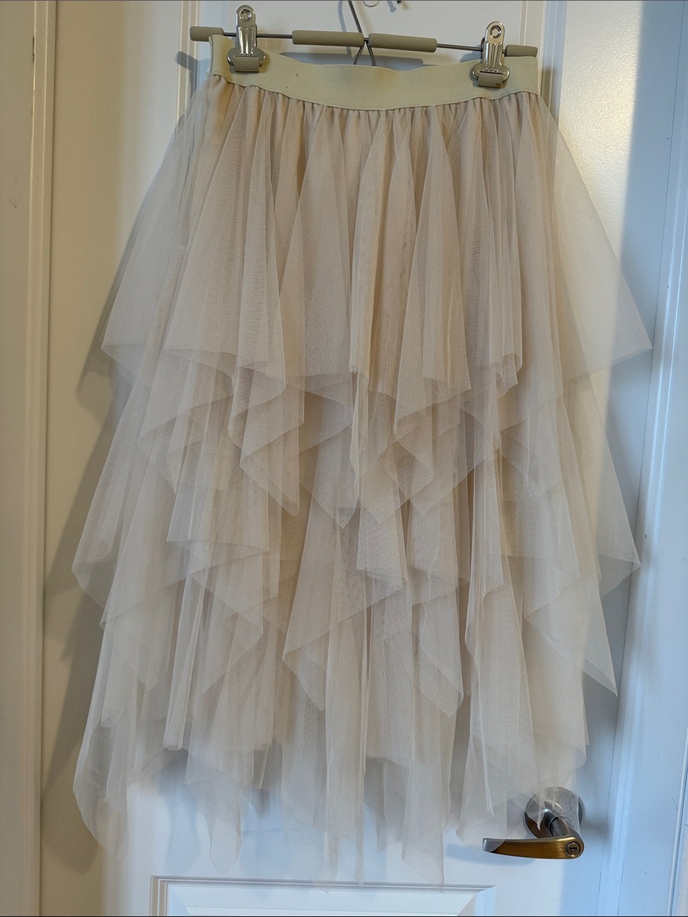 Layered Tulle A-Line Skirt in Light Beige - Picture 3 of 5